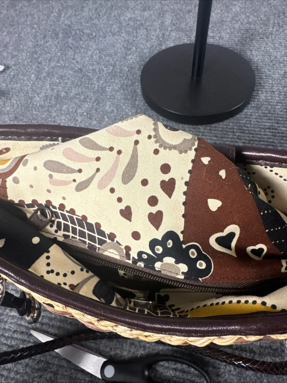 Brighton Woven Raffia & Croc Embossed Leather Purse Floral Lining Boho Beach